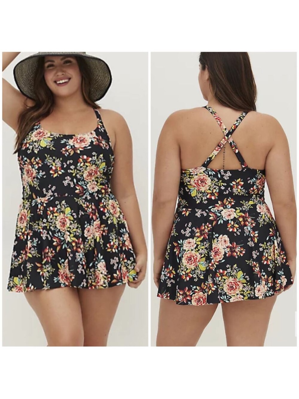 Torrid floral lattice side swim dress one piece swimsuit 4X 26 plus size